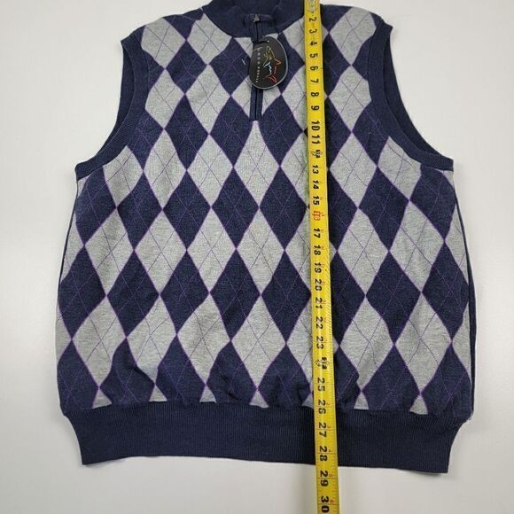 Greg Norman Argyle Quarter Zip Vest NWT Supima Cotton Blend Granpa Grunge - Picture 3 of 9